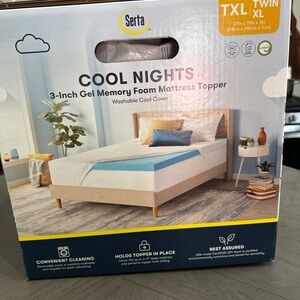 Serta Cool Nights Gel Memory Foam Mattress Topper - White and Blue
